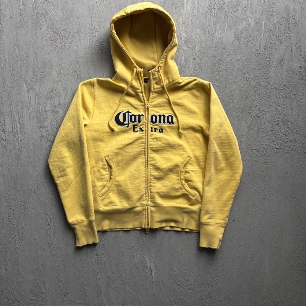 Vintage Corona Extra Zip Up Hoodie Mens Medium Yellow 2000s Y2K